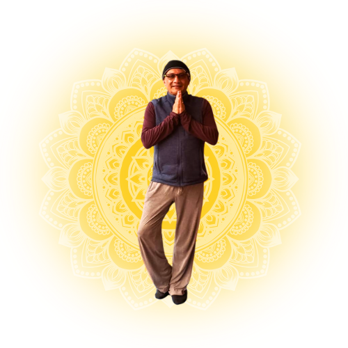 Sanmay Mukhopadhyay standing with palms together in greeting